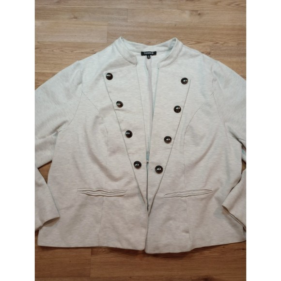Torrid Blazer Jacket Womens Sz 4 Plus Open Front Gray Cut Away Unlined Button * - Picture 2 of 11
